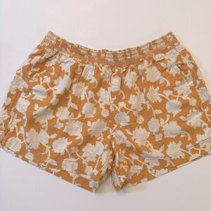 BRIGGS Linen Pocket Shorts Floral Print Orange White Summer Lightweight Large